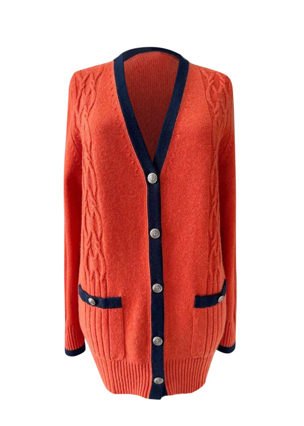 Chanel Paris/Hamburg Orange  Blue Cashmere Longline Cardigan Size S