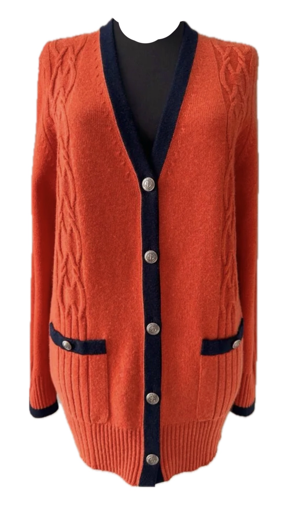 Chanel Paris/Hamburg Orange  Blue Cashmere Longline Cardigan Size S