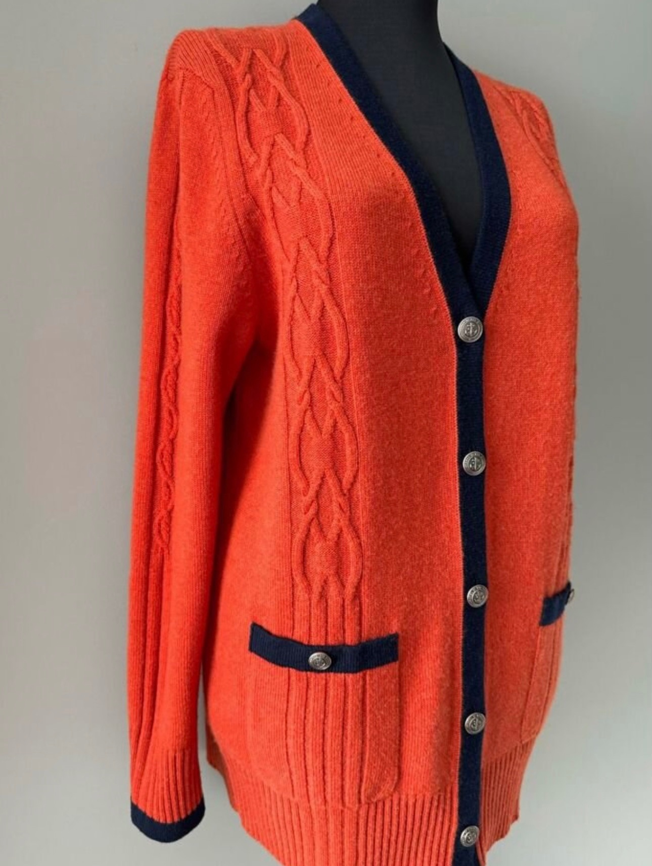 Chanel Paris/Hamburg Orange  Blue Cashmere Longline Cardigan Size S