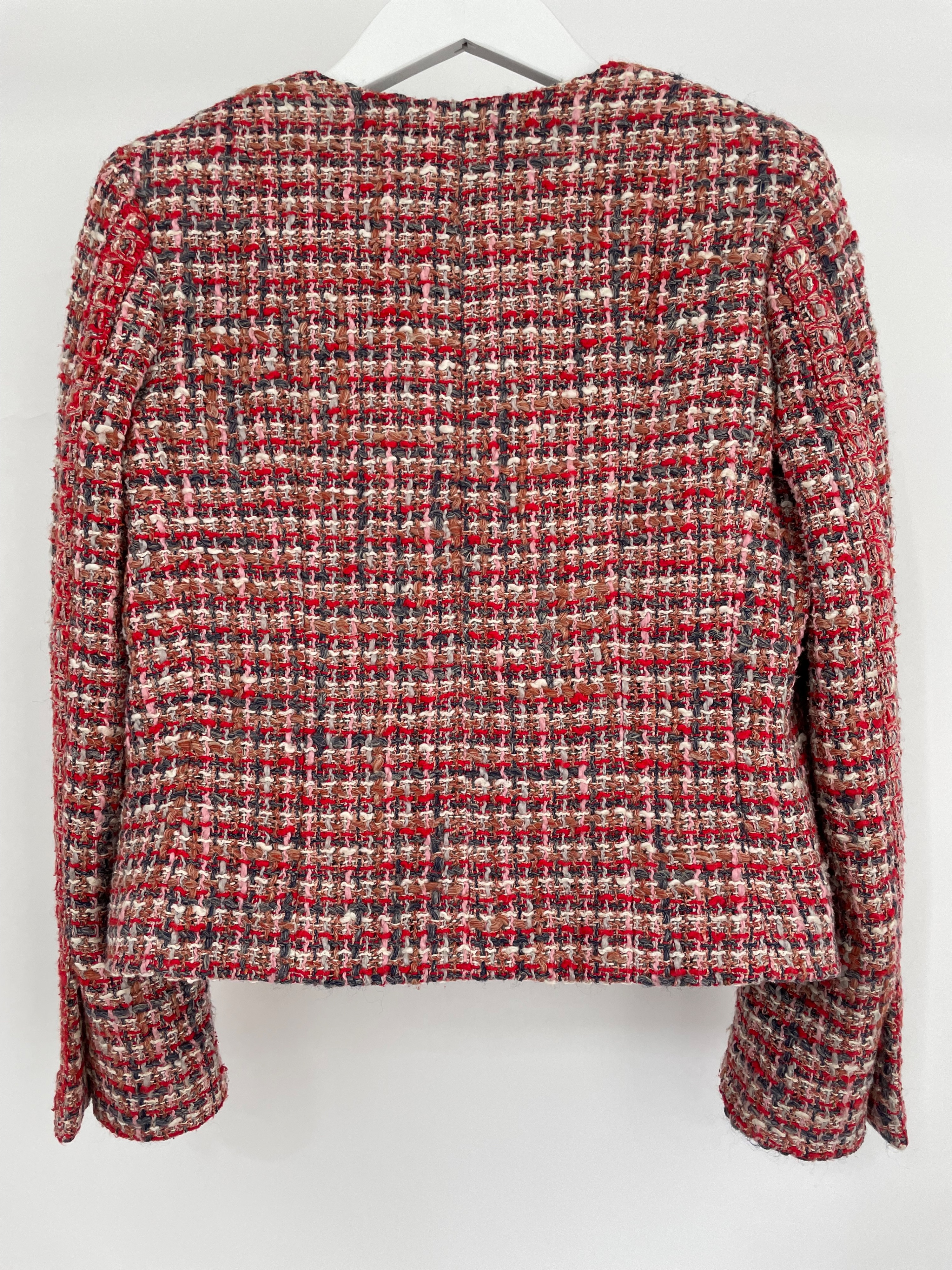 Preowned Chanel Red/Pink/Cream Silk Lesage Tweed Jacket Size M Red Multi cotton/silk/linen