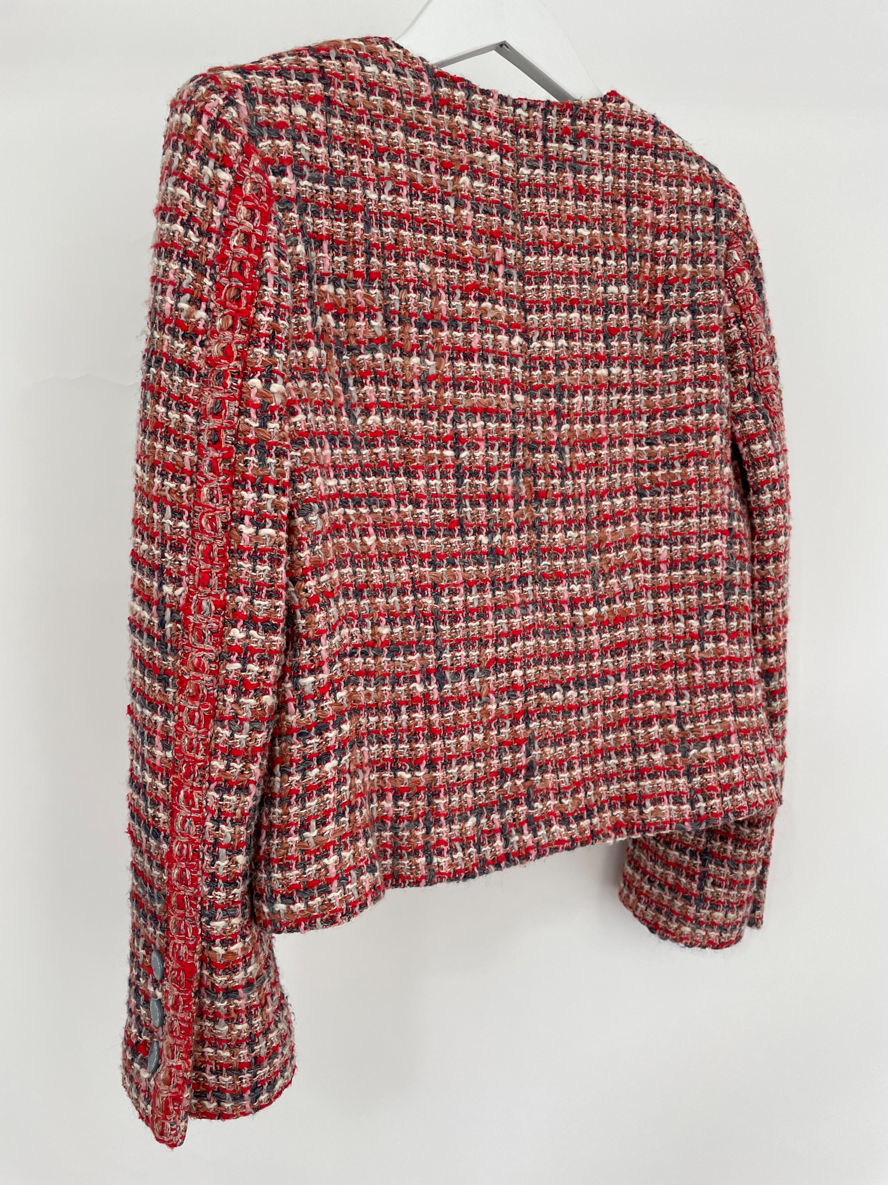 Preowned Chanel Red/Pink/Cream Silk Lesage Tweed Jacket Size M Red Multi cotton/silk/linen