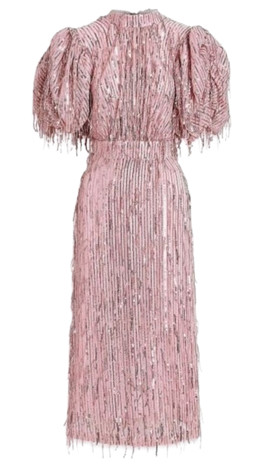 Birger Christensen Rotate Pink Sequin Tulle Embellished Midi Dress Size L polyester