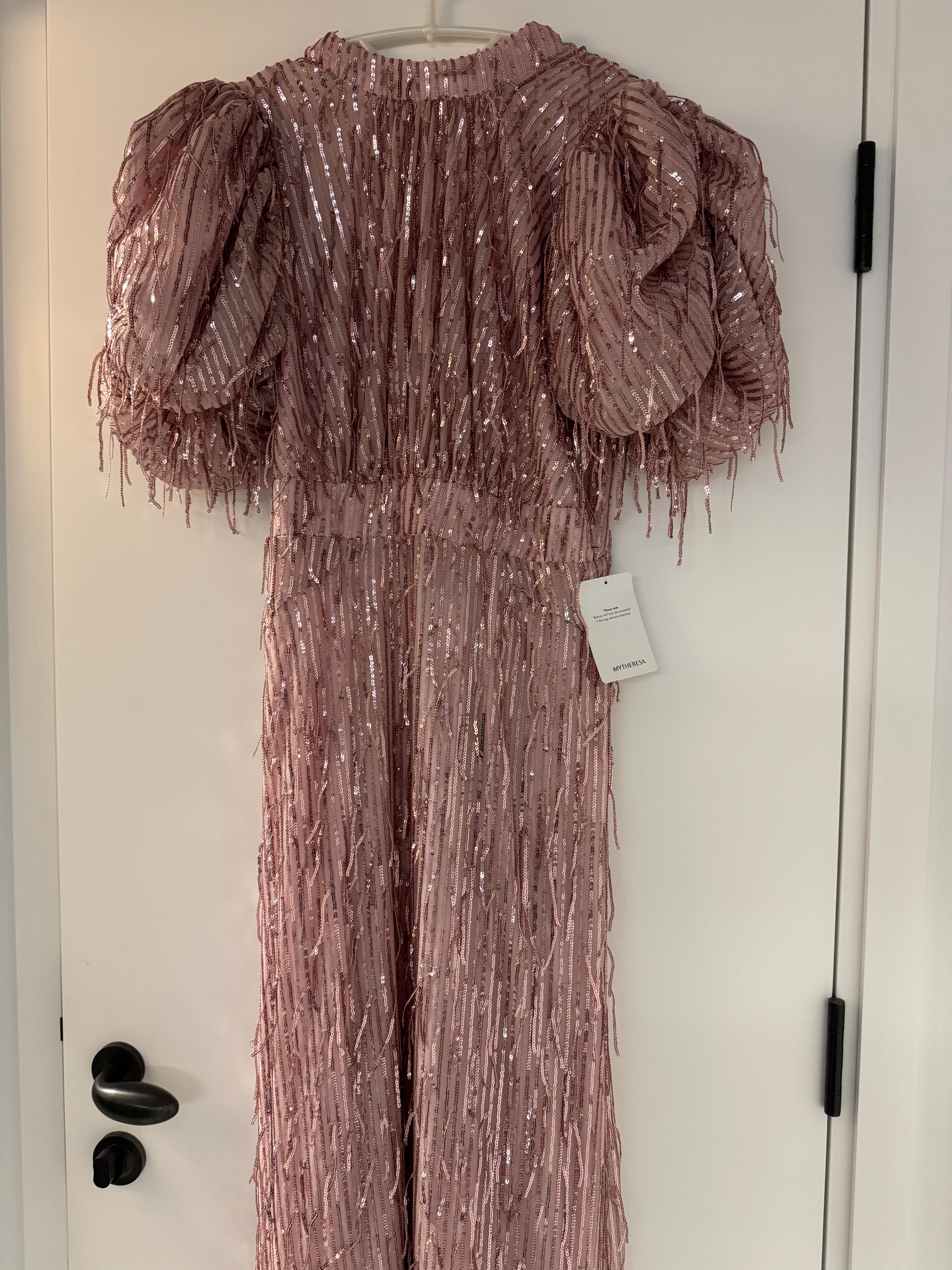 Birger Christensen Rotate Pink Sequin Tulle Embellished Midi Dress Size L polyester