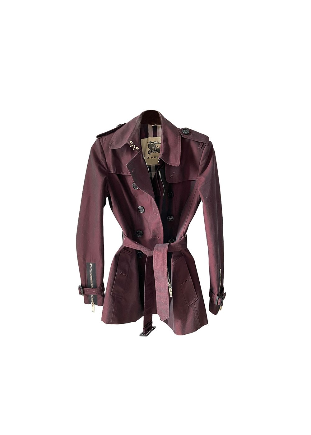 Burberry Burgundy cotton gabardine short trench coat Size 38