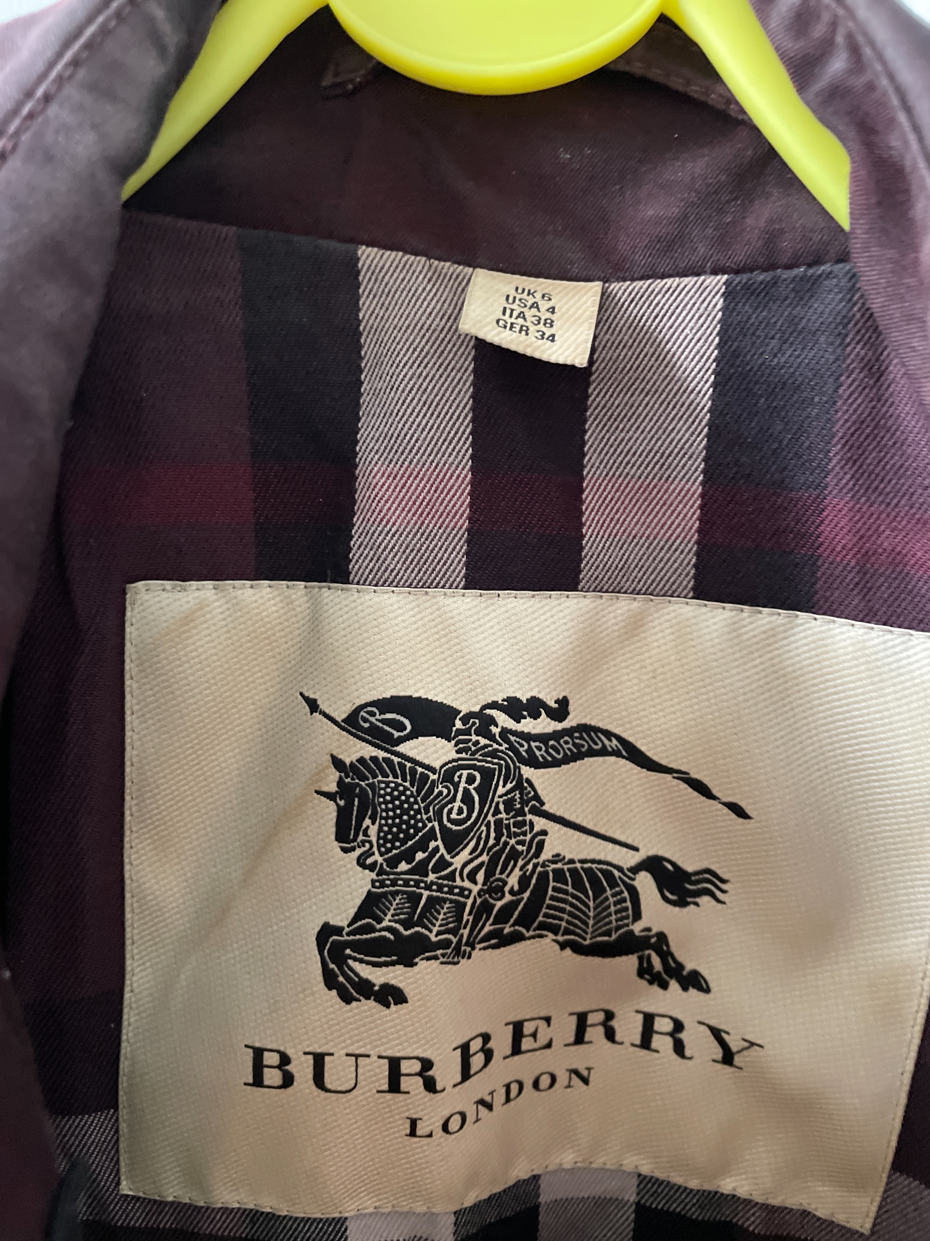 Burberry Burgundy cotton gabardine short trench coat Size 38