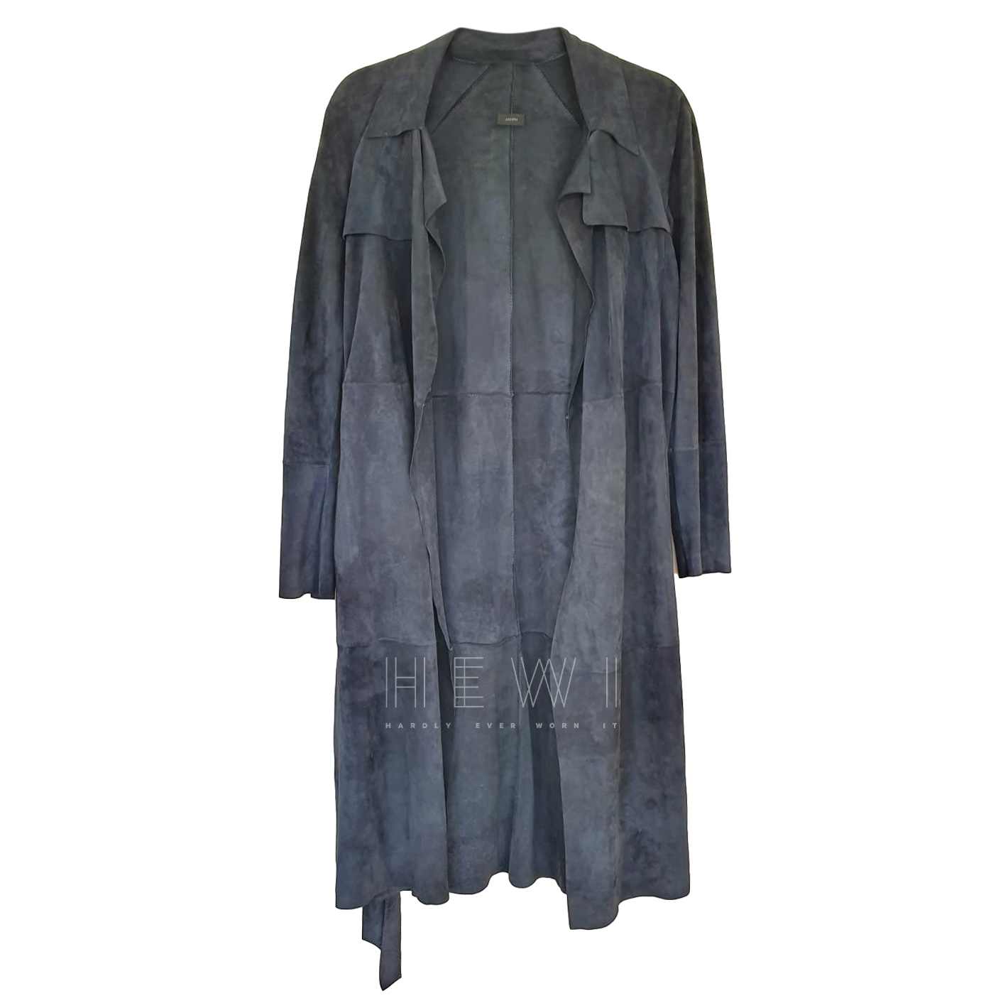 Preowned Joseph Blue Suede Duster Coat Size M leather