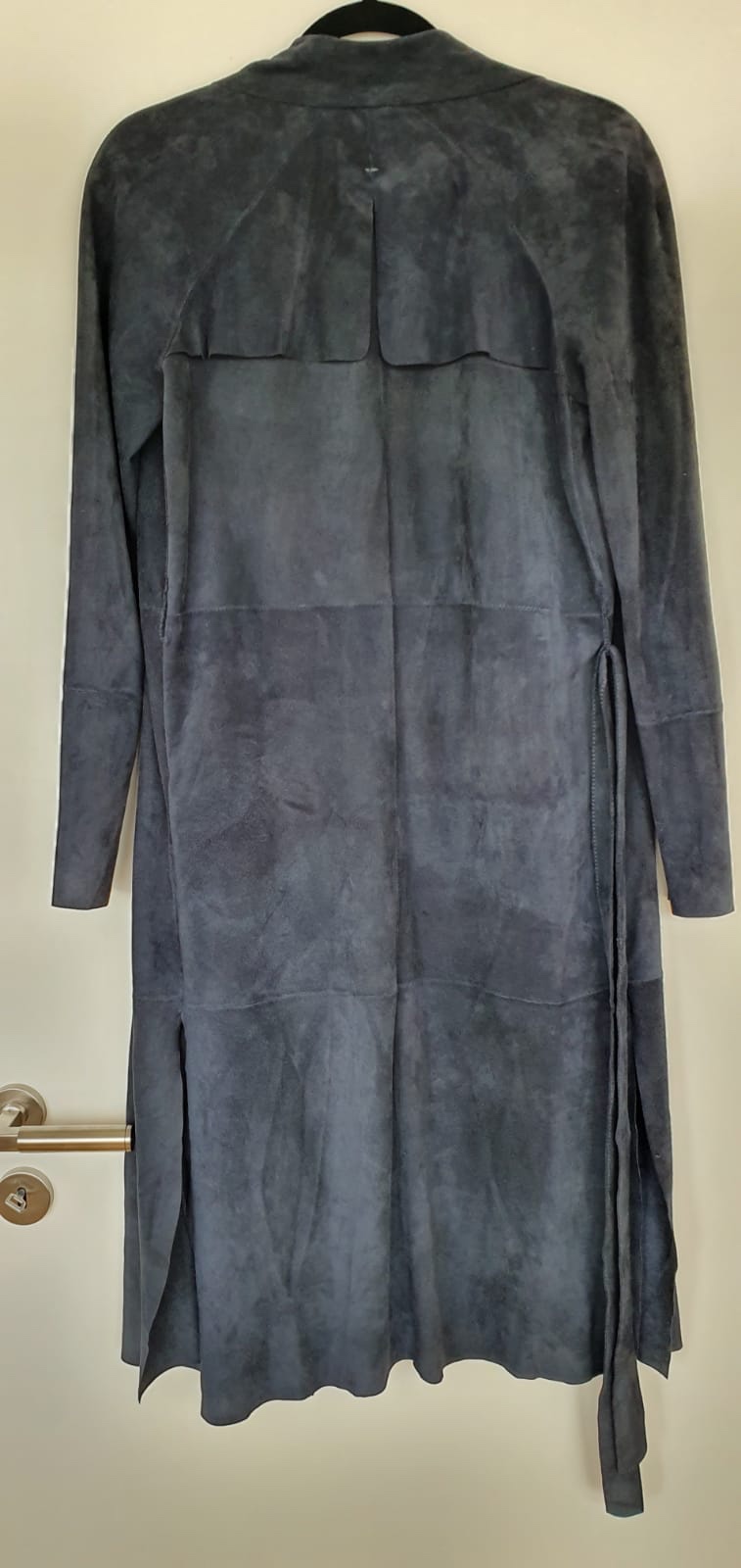 Preowned Joseph Blue Suede Duster Coat Size M leather