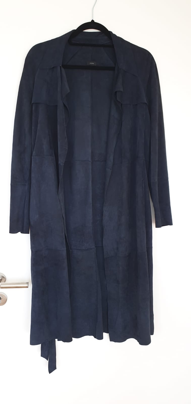 Preowned Joseph Blue Suede Duster Coat Size M leather