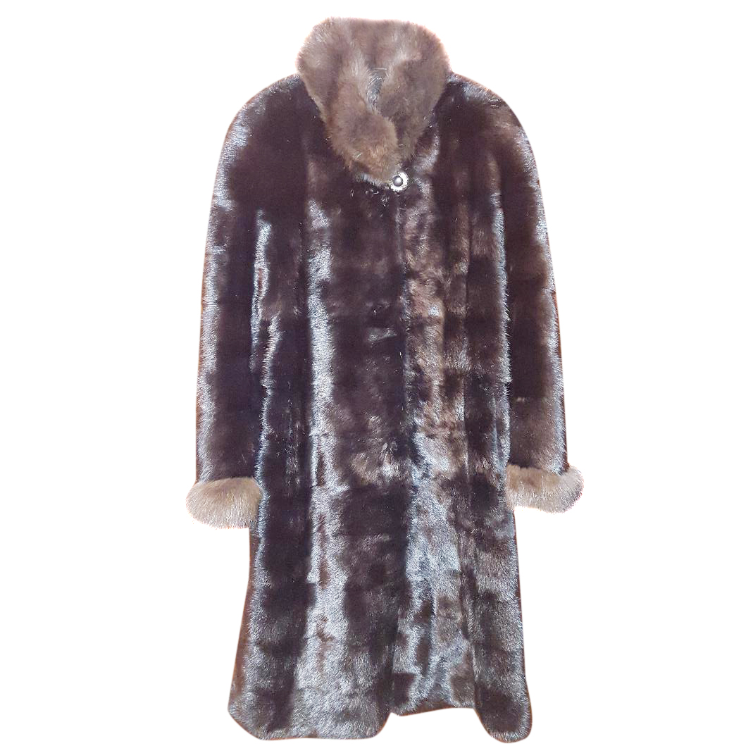 Preowned Bespoke sheared Mink coat with sable collar and cuffs Size XL Black