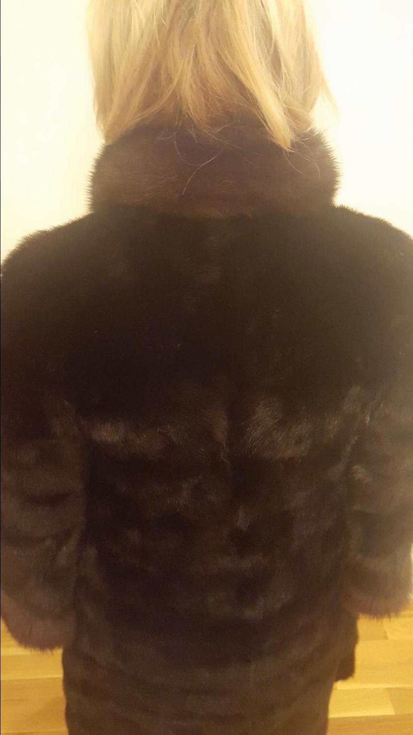 Preowned Bespoke sheared Mink coat with sable collar and cuffs Size XL Black