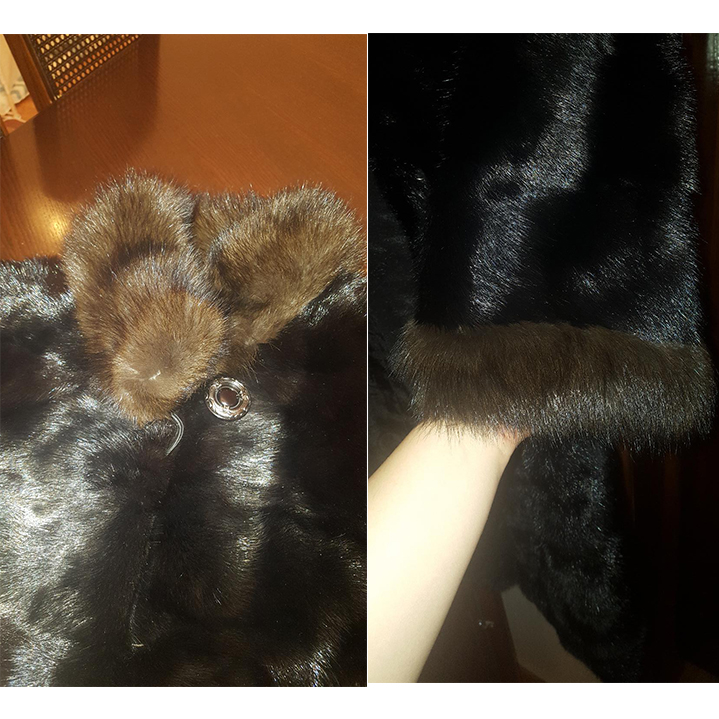 Preowned Bespoke sheared Mink coat with sable collar and cuffs Size XL Black