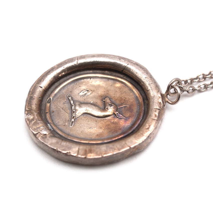 Pyrrha Aged Stering Silver Deer Head Talisman Necklace