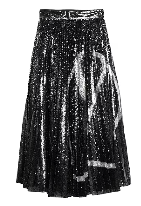 Valentino Black V-Logo Sequin Pleated Skirt Size M polyester