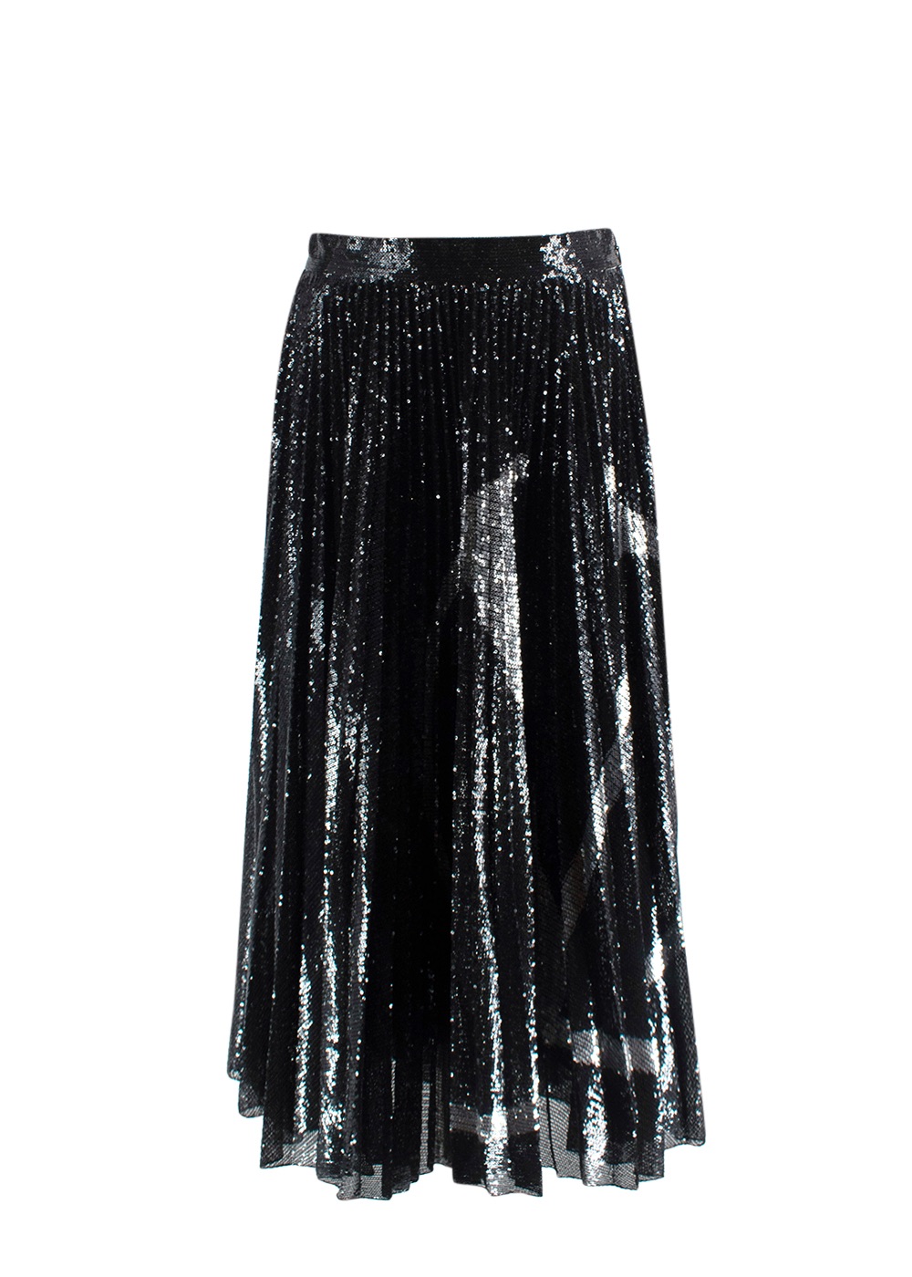 Valentino Black V-Logo Sequin Pleated Skirt Size M polyester