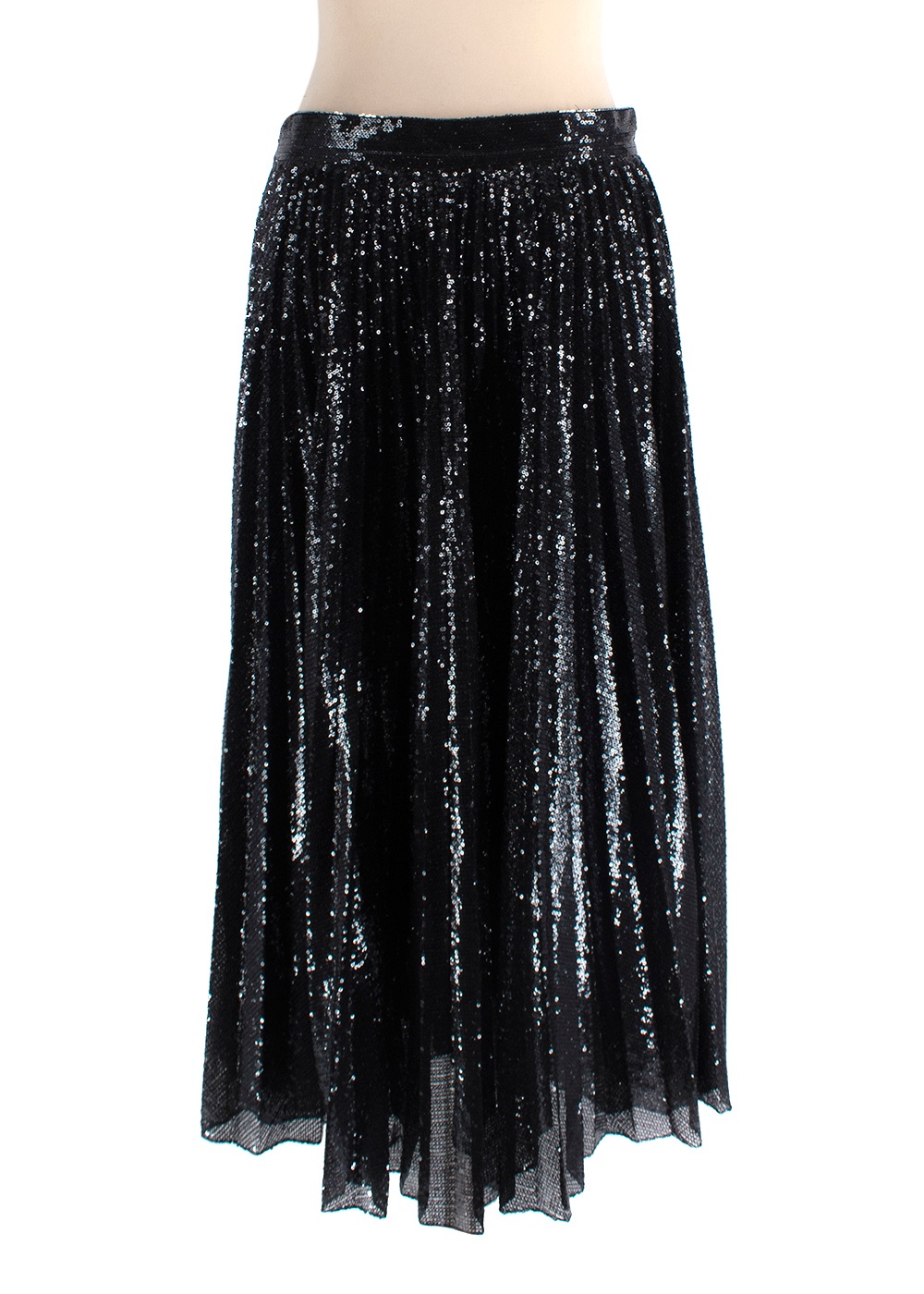 Valentino Black V-Logo Sequin Pleated Skirt Size M polyester