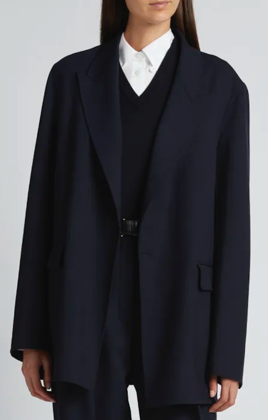 Preowned The Row Navy Tristan Oversized Single Breasted Blazer Size M wool