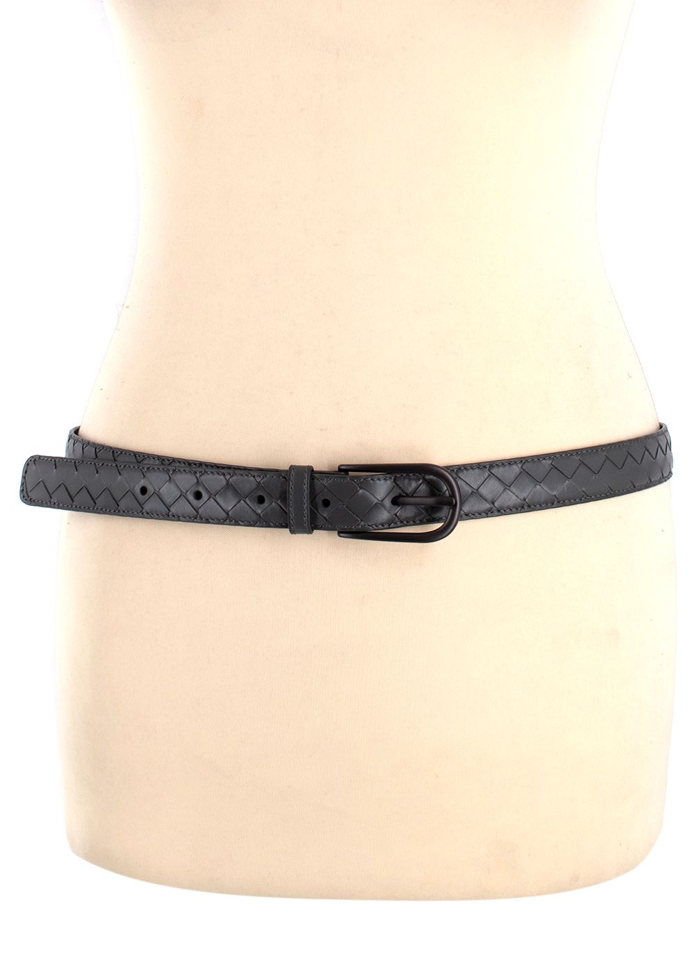 Bottega Veneta Grey Leather Intrecciato Belt Size S