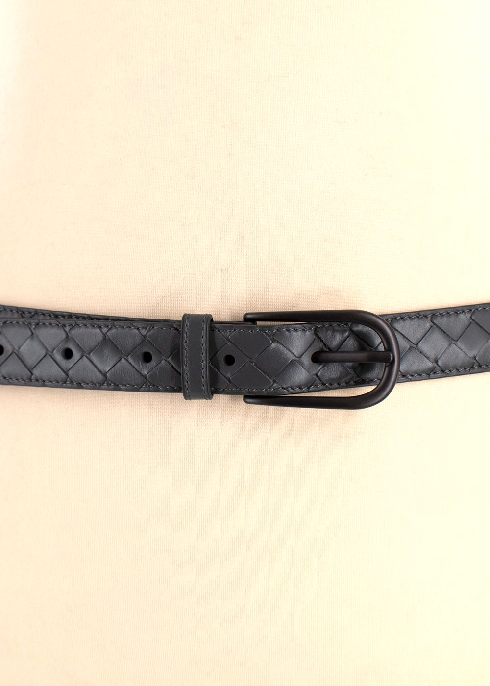 Bottega Veneta Grey Leather Intrecciato Belt Size S