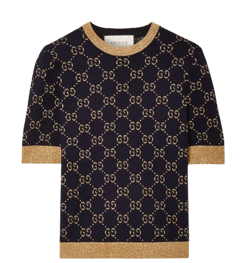 Preowned Gucci Black and Gold Metallic Top Size S cotton/metallic fibers/polyamide