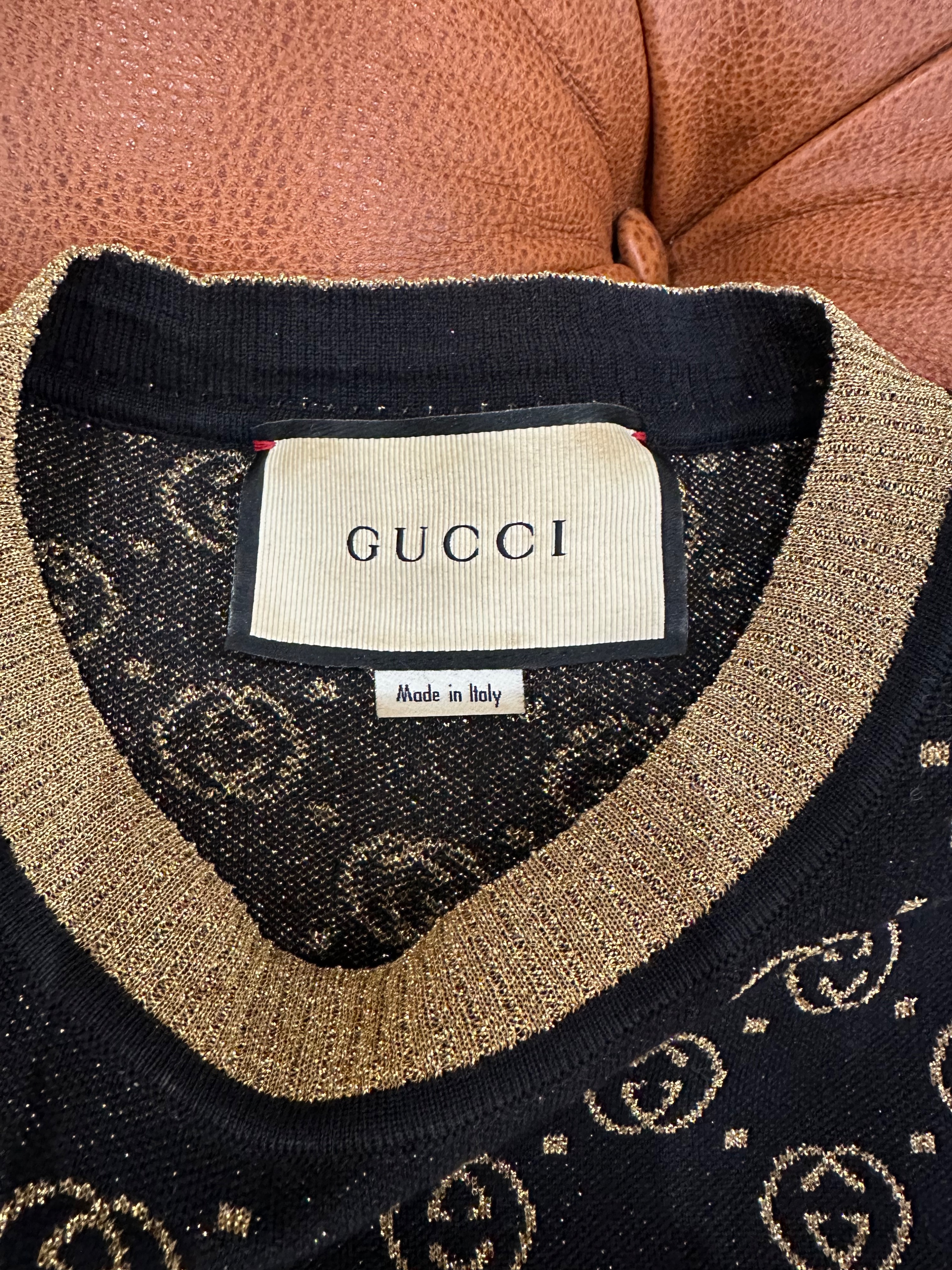 Preowned Gucci Black and Gold Metallic Top Size S cotton/metallic fibers/polyamide