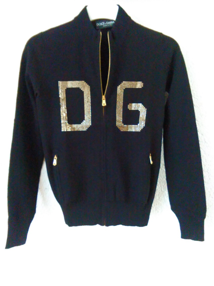 Preowned Dolce  Gabbana zip fronted cardigan with DG logo Black polyester