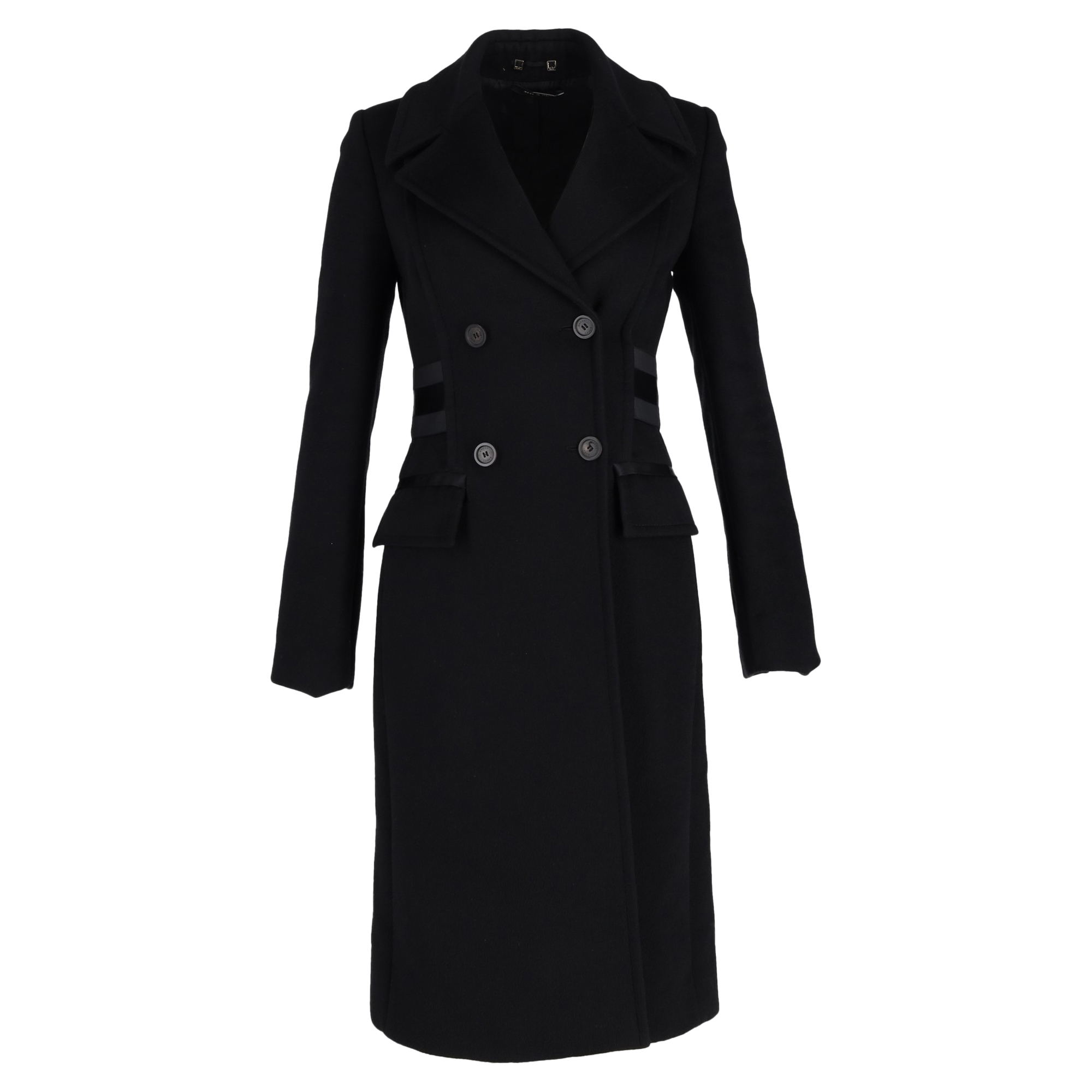 Preowned Gucci Black Double-Breasted Wool Coat Size S wool/hair