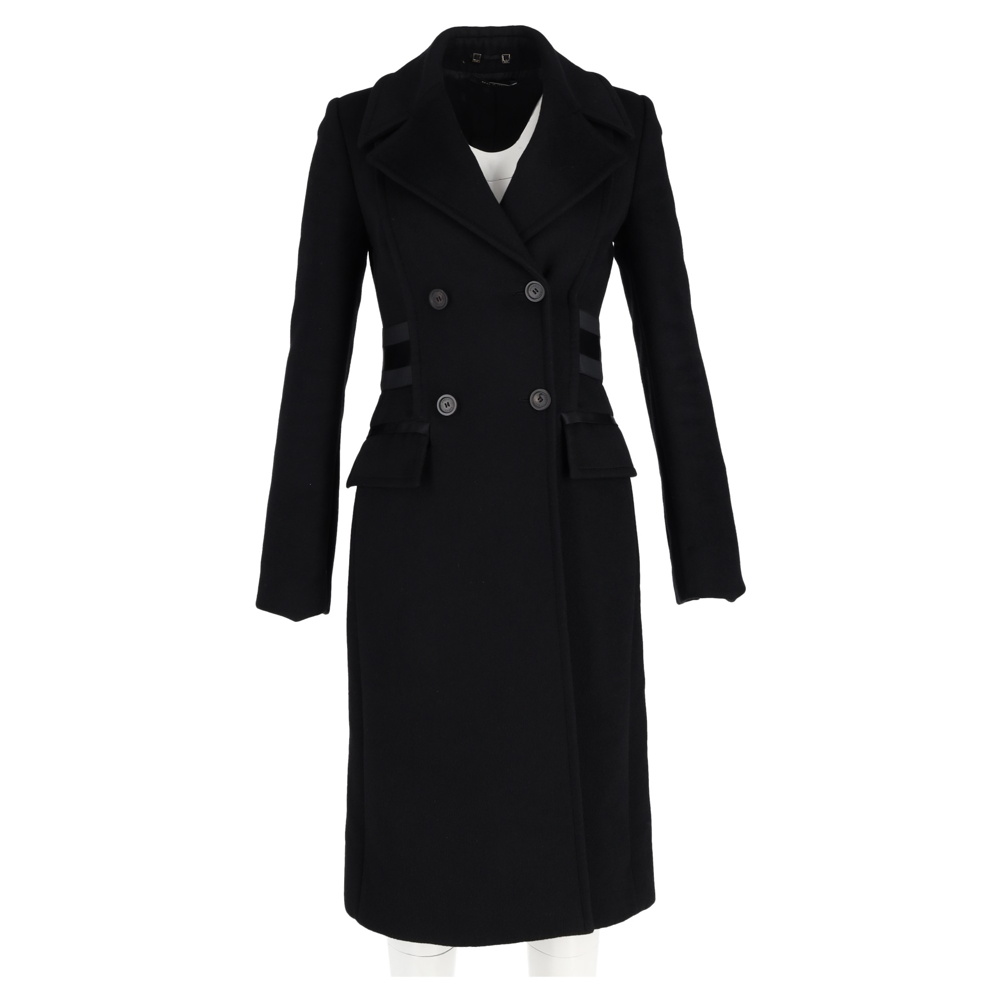 Preowned Gucci Black Double-Breasted Wool Coat Size S wool/hair