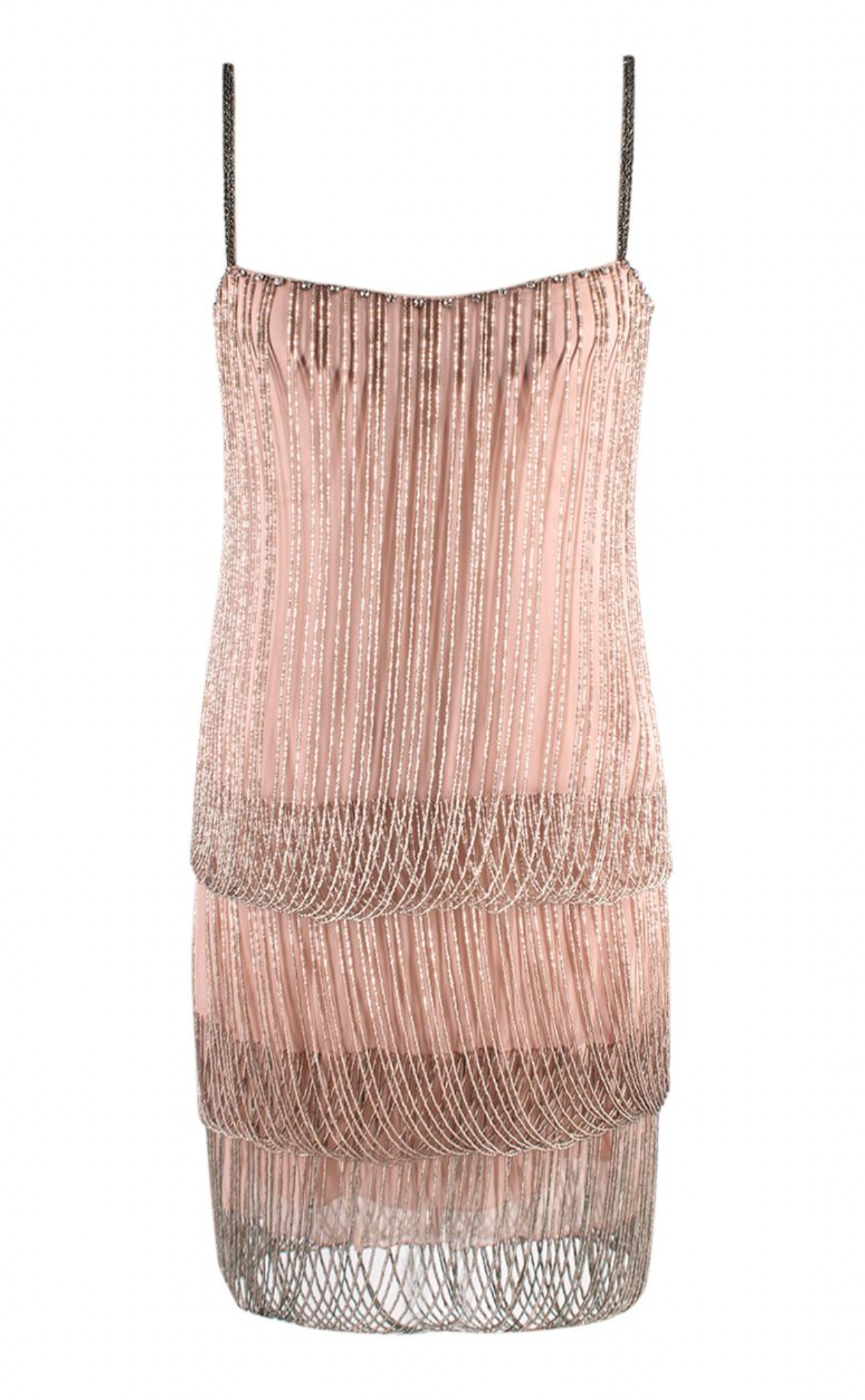 Jenny Packham Beaded Layered Dusky Pink Mini Dress Size XS Dusty Pink silk