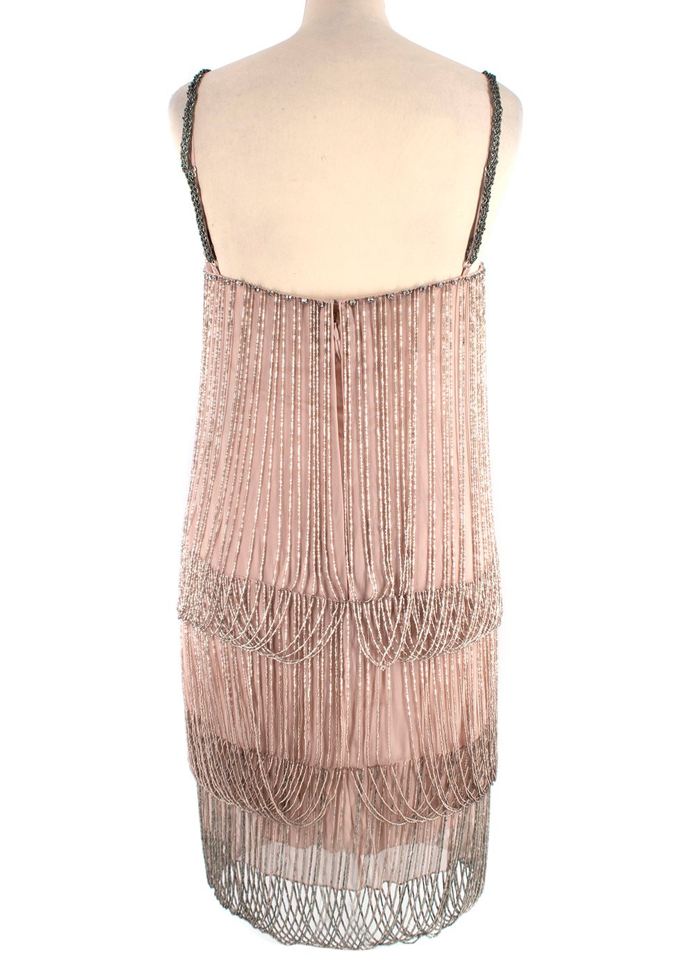 Jenny Packham Beaded Layered Dusky Pink Mini Dress Size XS Dusty Pink silk