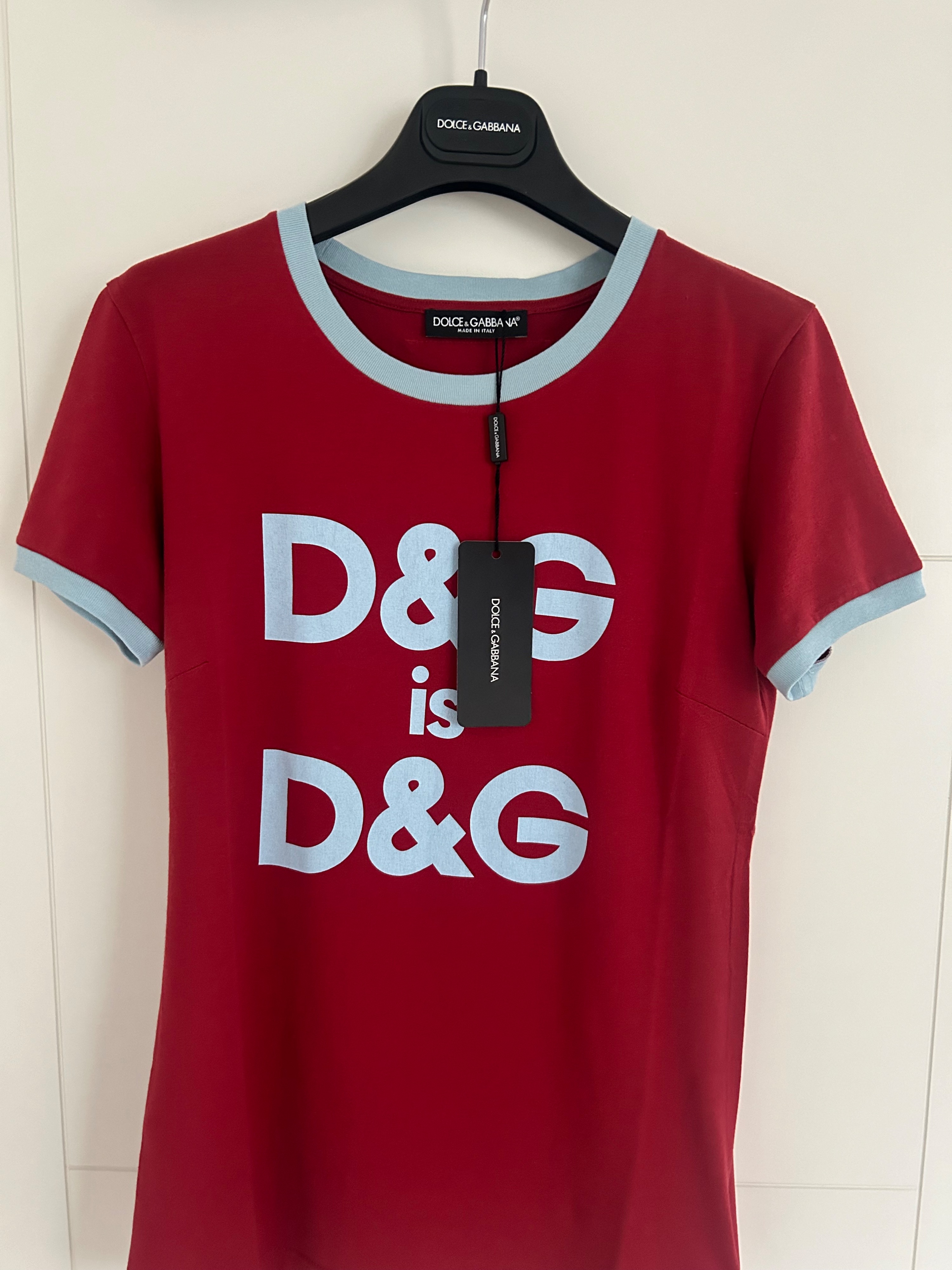 Dolce  Gabbana Burgundy DG Motif T-Shirt Size XS Red cotton