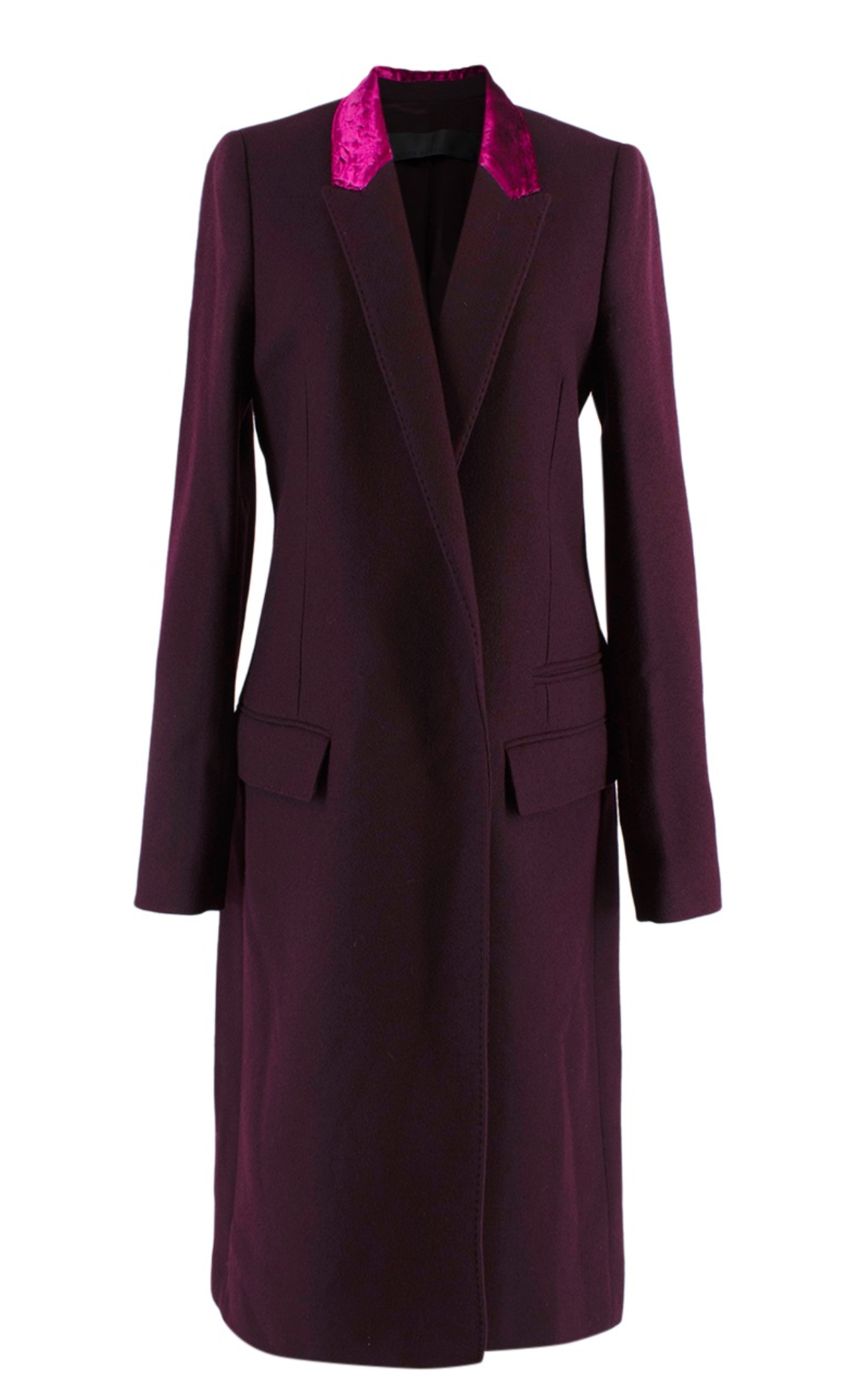 Preowned Haider Ackermann Burgundy Wool Coat with Contrast Velvet Collar Size M