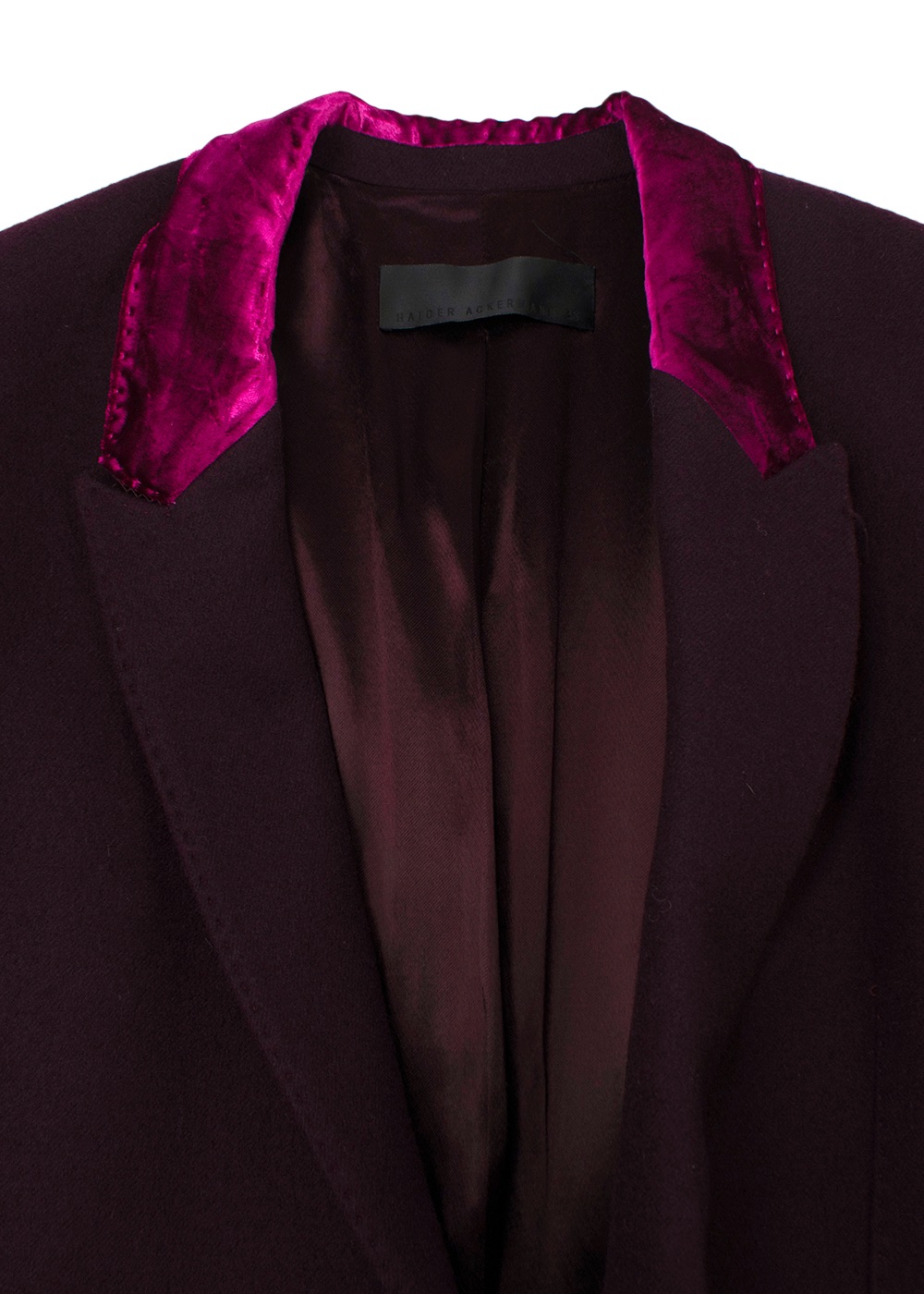 Preowned Haider Ackermann Burgundy Wool Coat with Contrast Velvet Collar Size M