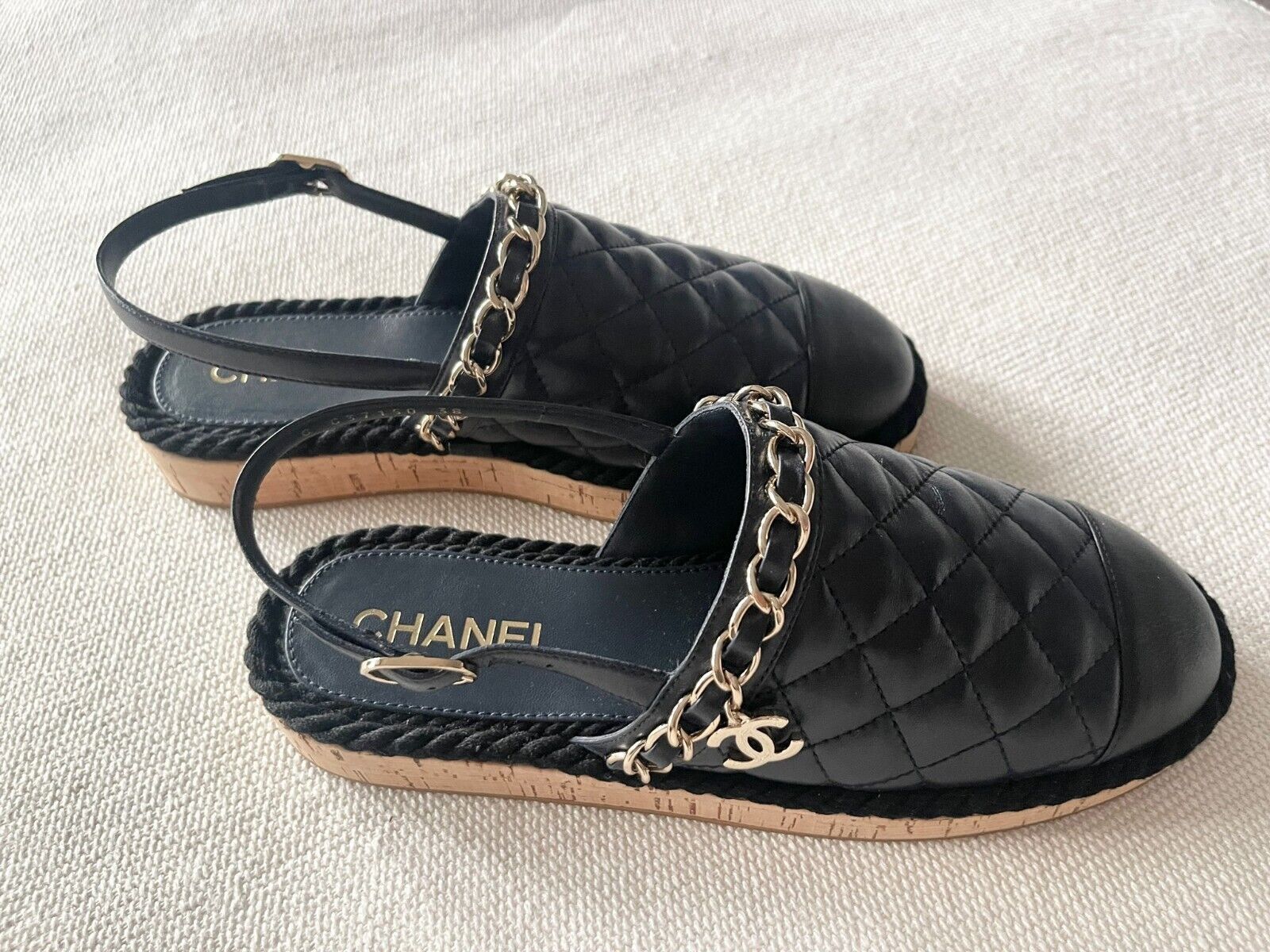 Chanel Navy Quilted Leather Slingbacks Size 38