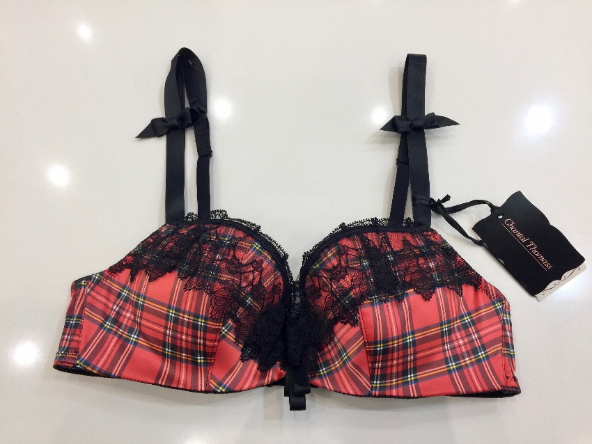 Chantal Thomass Tartan Satin  Leavers Lace Pad Bra  Brief Set Size S Check