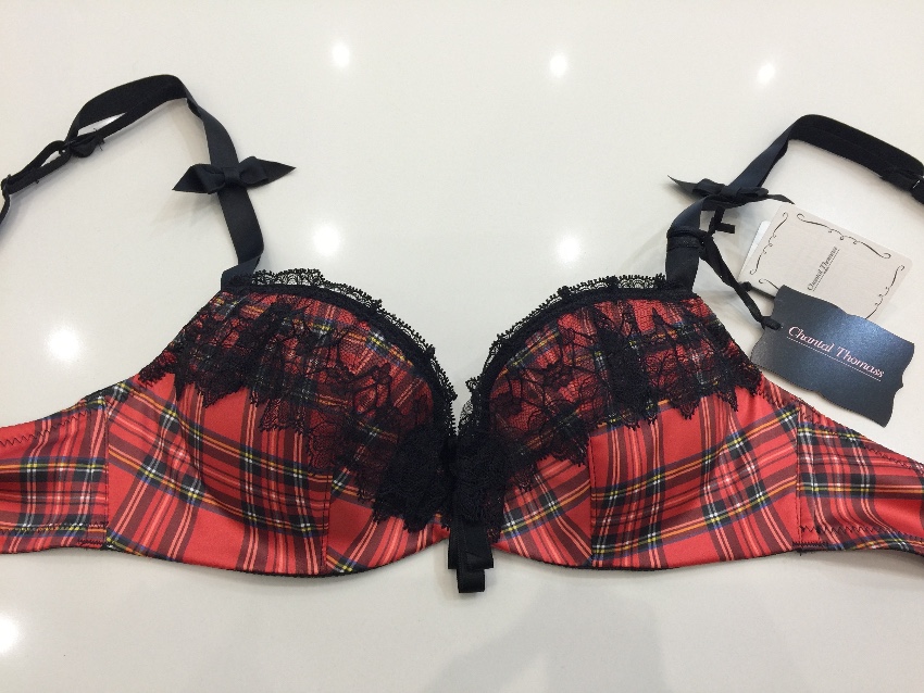 Chantal Thomass Tartan Satin  Leavers Lace Pad Bra  Brief Set Size S Check