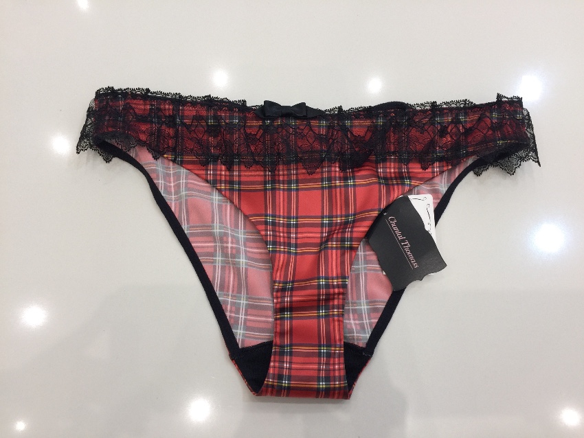 Chantal Thomass Tartan Satin  Leavers Lace Pad Bra  Brief Set Size S Check