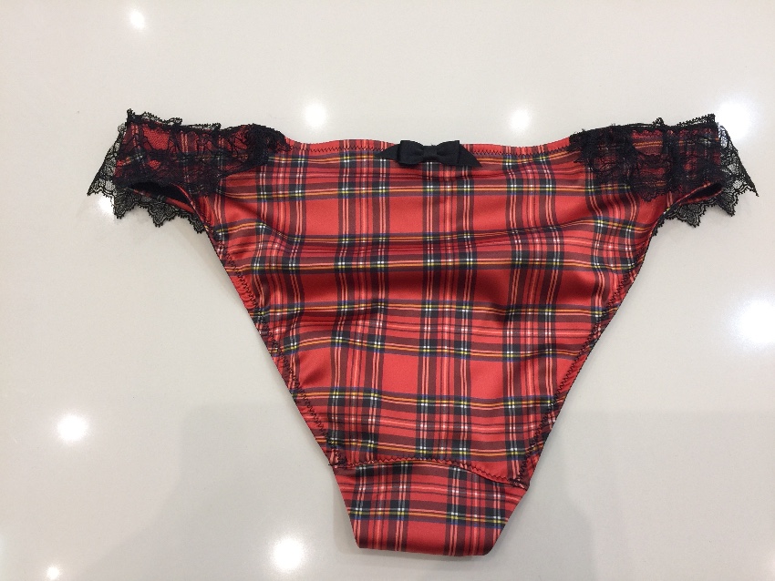 Chantal Thomass Tartan Satin  Leavers Lace Pad Bra  Brief Set Size S Check