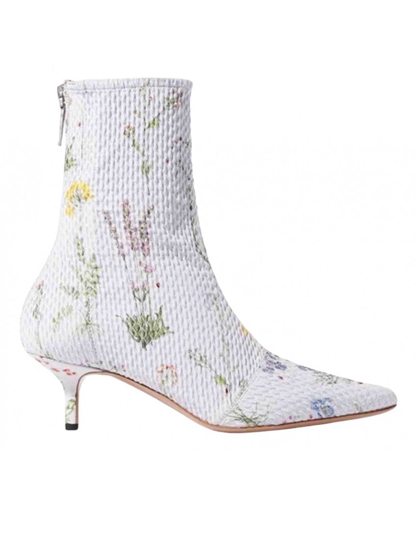 Preowned Aquazzura floral embroidered Amazon ankle boots Size 405 White textile