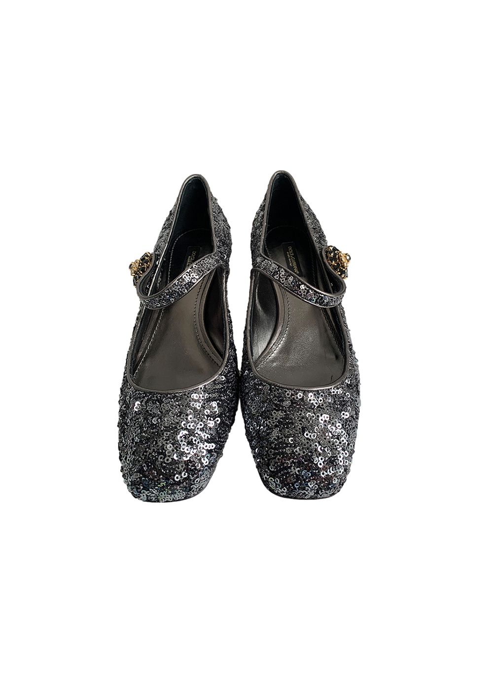 Preowned Dolce  Gabbana Sequin Embellished 30mm Mary-Jane Pumps Size 37 Grey leather