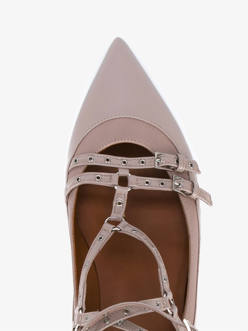 Valentino Love Latch Ballerina Flats Size 415 Beige/Nude leather