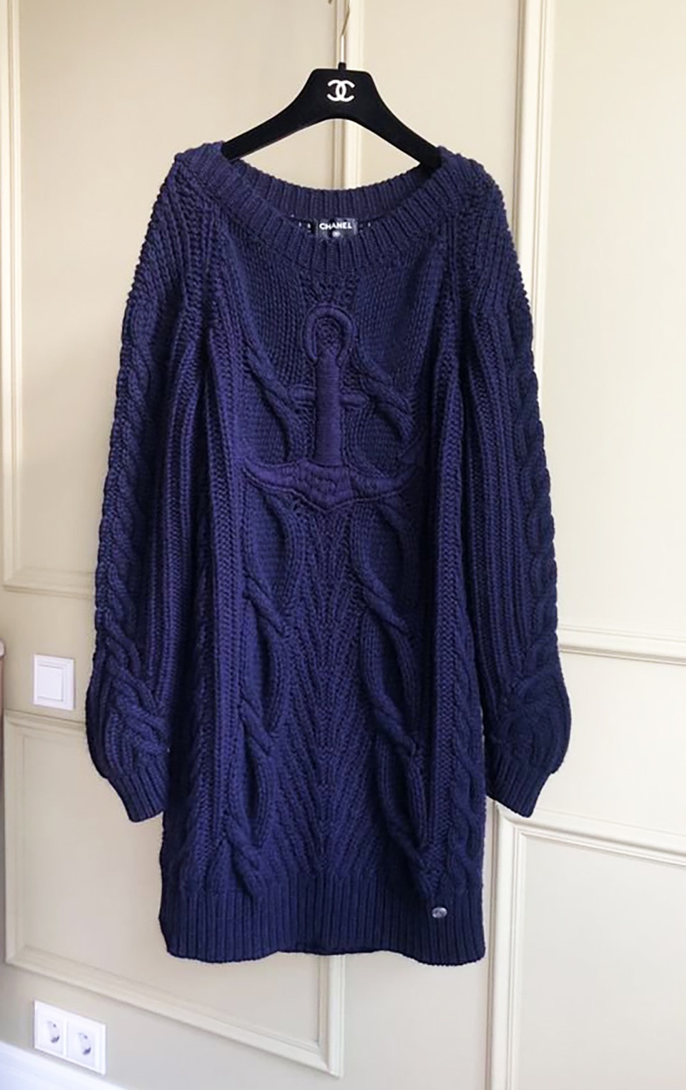 Chanel Indigo Cable Knit Cashmere Blend Jumper Dress Size S purple wool/cashmere