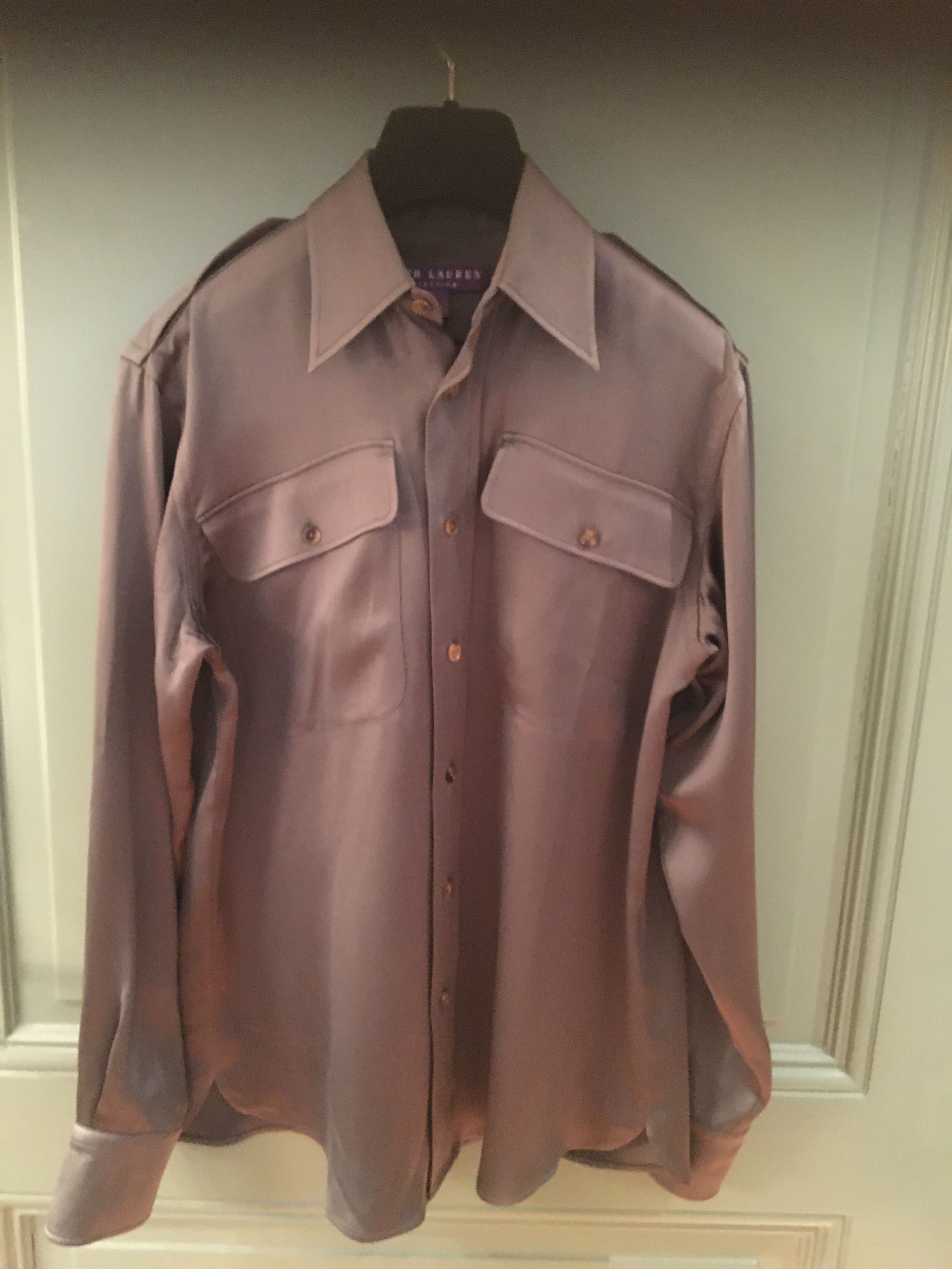 Ralph Lauren Purple label Khaki silk satin shirt Size S dark khaki