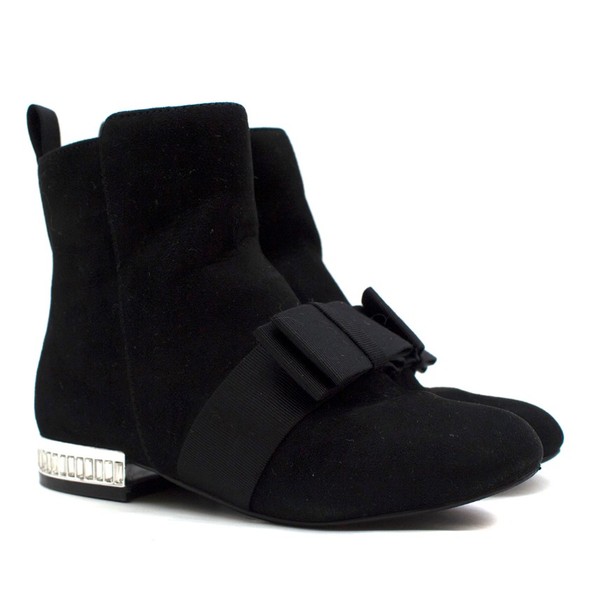 Boys Preowned Kurt Geiger Miss KG Girls Black Suede Ankle Boots Size 6 Years +