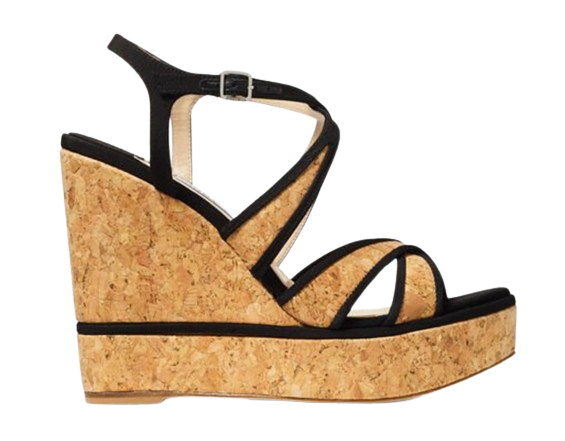 Preowned Jimmy Choo Alissa Platform Wedges Size 365 Cork and black