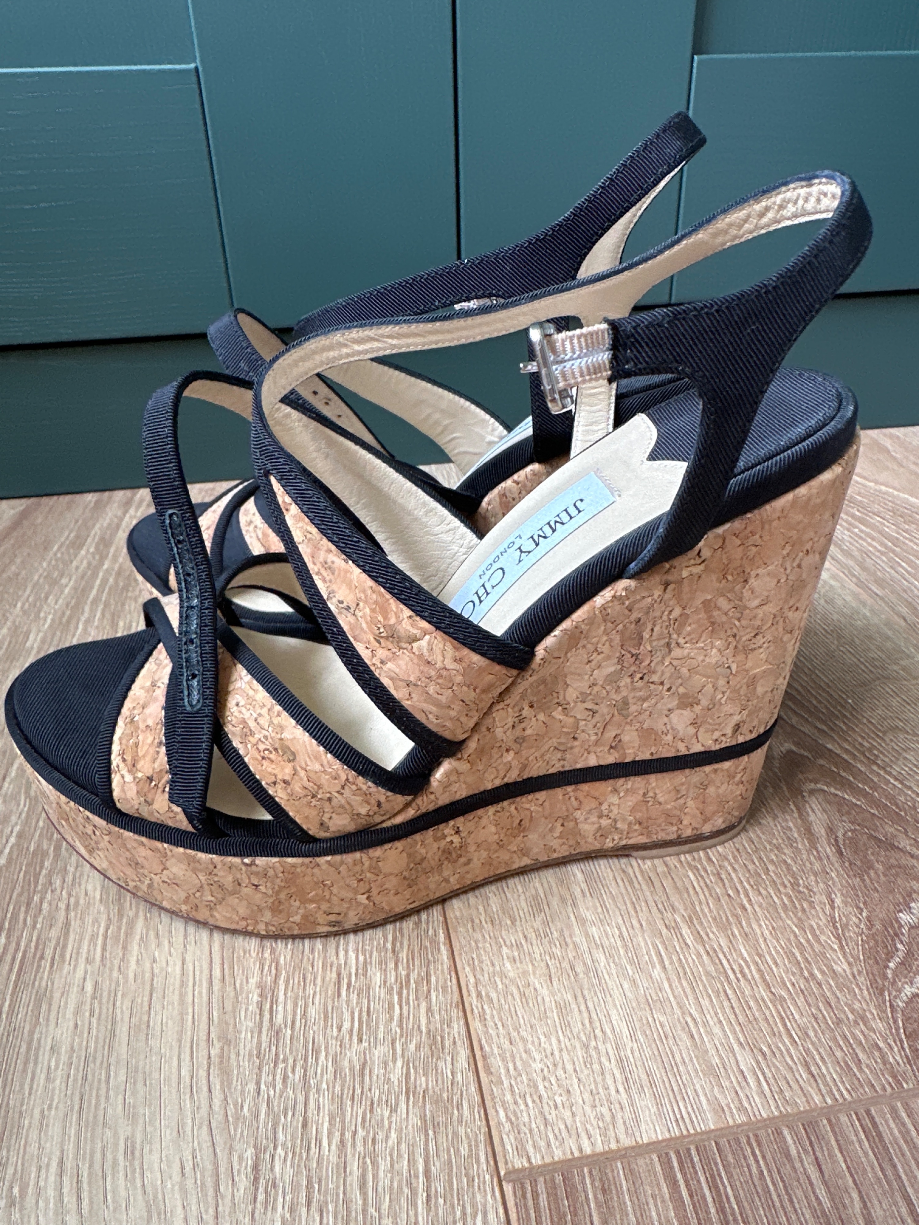 Preowned Jimmy Choo Alissa Platform Wedges Size 365 Cork and black