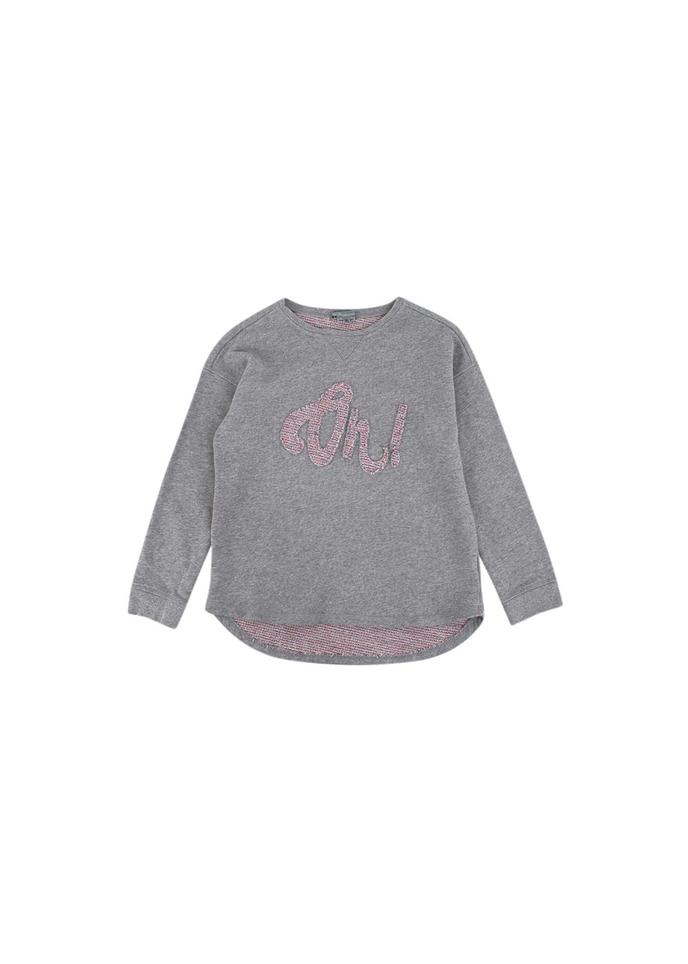 Boys Preowned Bonpoint kids 8Y grey long sleeved embroidered 'oh' jumper Size 8 Years cotton