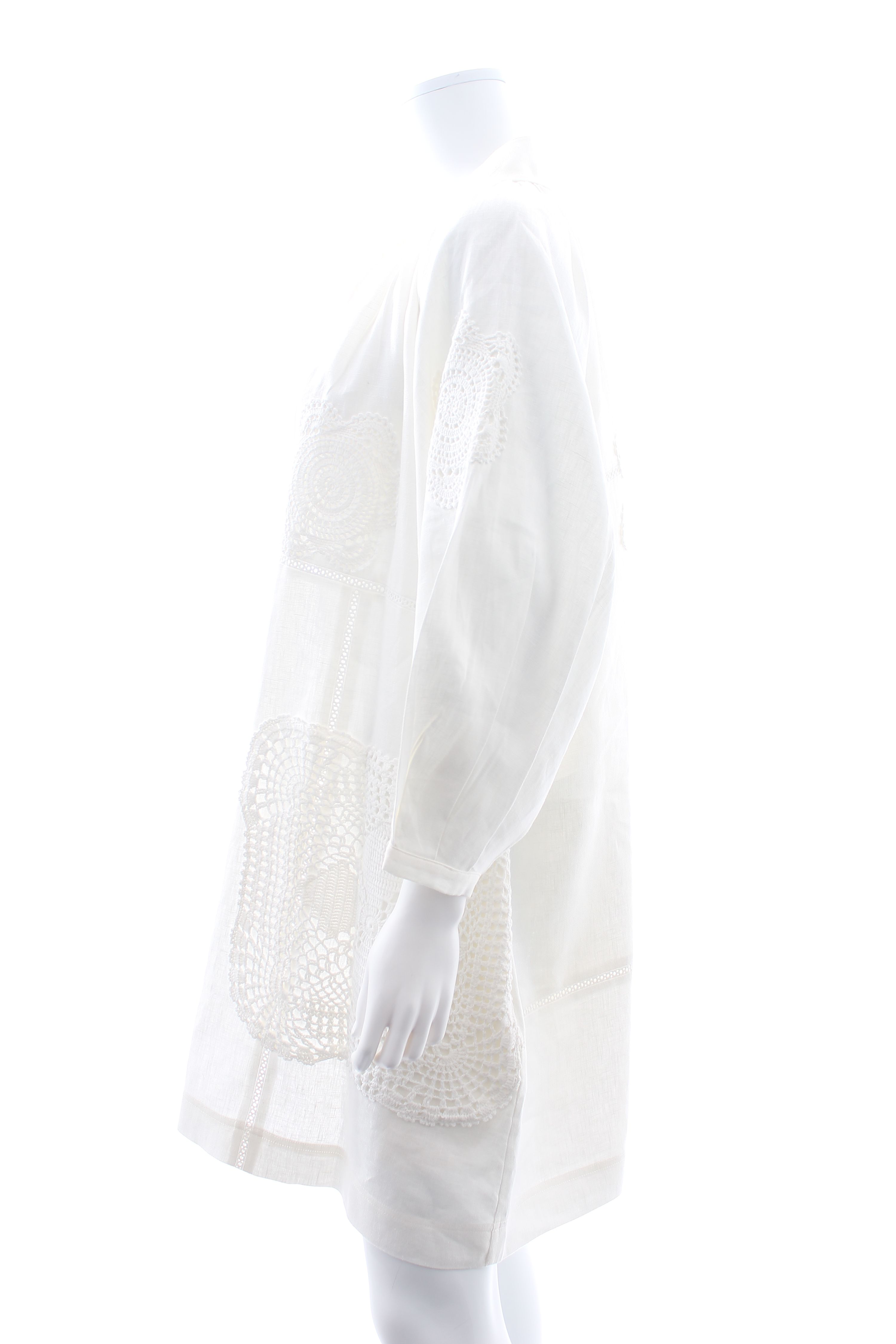 Preowned Oroton White Crochet Trimmed Linen Mini Dress Size M