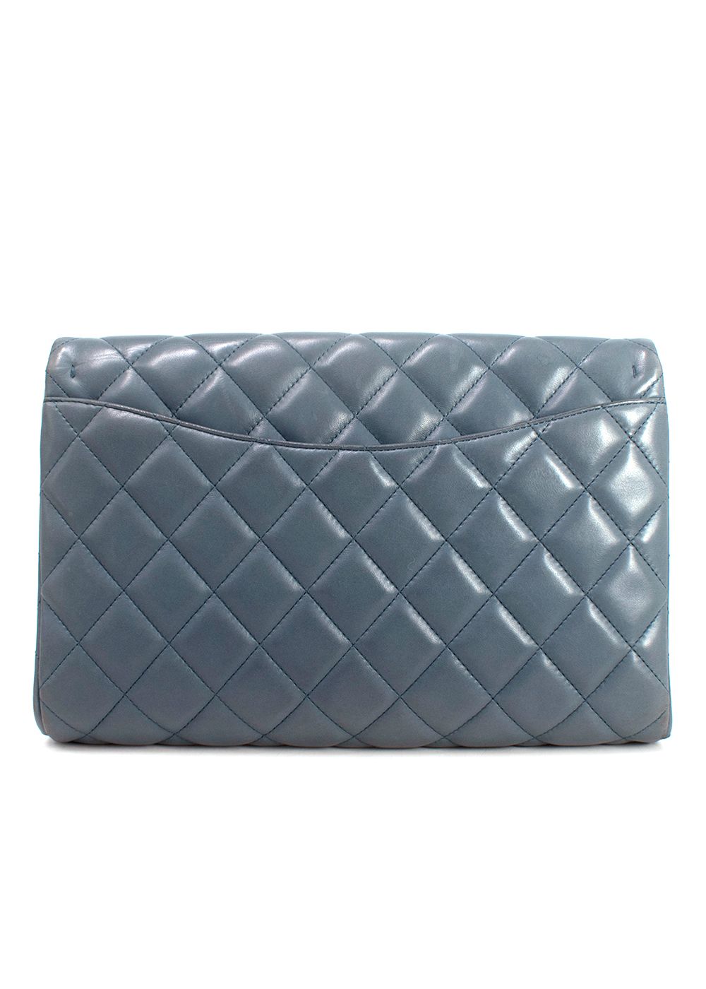 Preowned Chanel Blue Quilted Single Flap Clutch bag leather