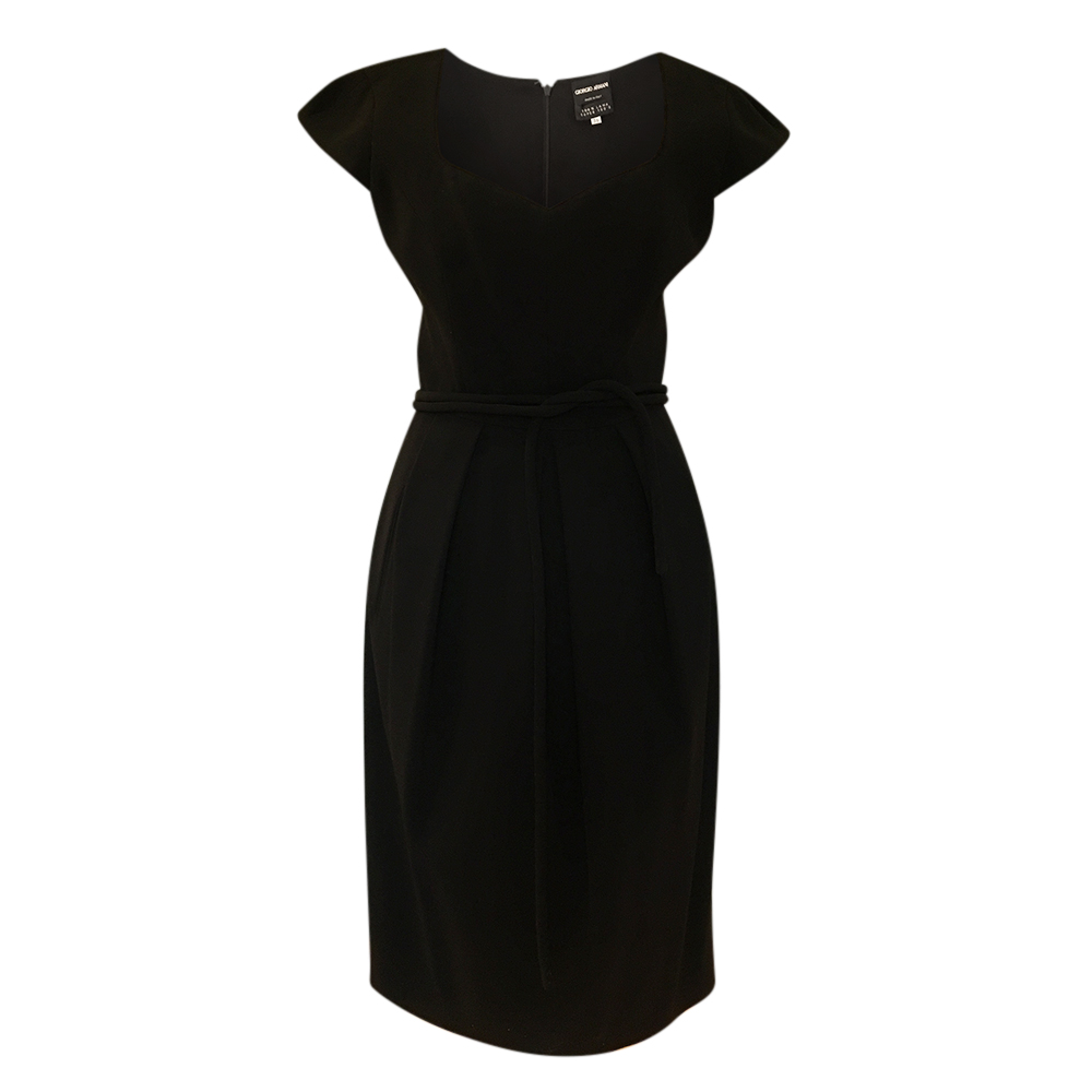 Preowned Giorgio Armani Black Wool Pleated Dress Size XS