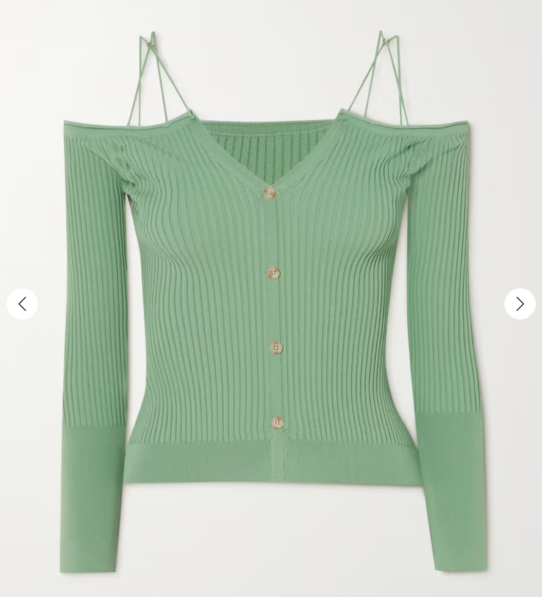 Preowned Jacquemus Tordu Cold Shoulder Green Ribbed Knit Cardigan Size XXS cellulose fibre/viscose